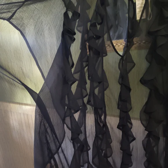 Mimi Flamingo Sheer Black Ruffle Chiffon Tunic Dress NWT Flowy Boho Resort Chic - Picture 6 of 7